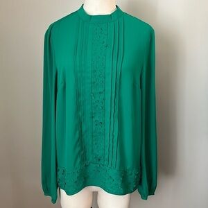 Vero Moda Lolita Emerald Green Laser Cut Floral Blouse Sz M